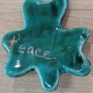 Vintage "Peace" Shamrock Clover Ceramic Brooch